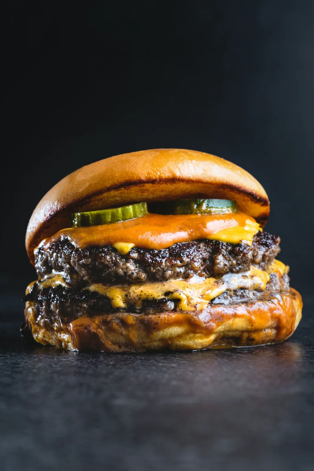 A double cheeseburger off the Blinkx grill